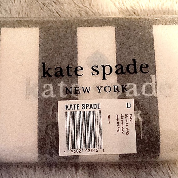 New Kate Spade Continental Wallet Striped Jacquard Zipper Embroidered Blue White - Picture 4 of 4